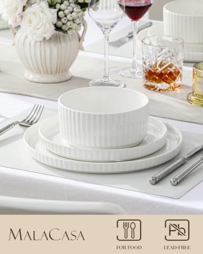 MALACASA Porcelain 12 Pieces Plates and Bowls Set, Dinnerware Set for