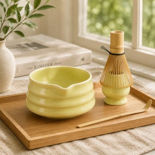 Matcha Bowl Set with Whisk Holder, 560ml Ceramic Chawan