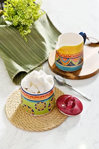 Bico Tunisian Ceramic Sugar and Creamer Set, Sugar Bowl with Lid, Cute
