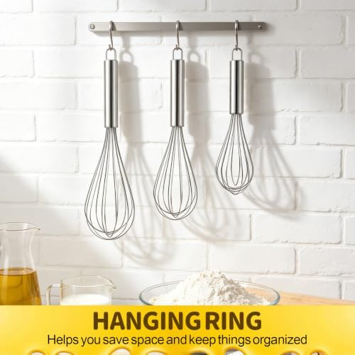 Ninsula 3 Pack Stainless Steel Whisk, 8" 10" 12" Thicken Heavy Duty