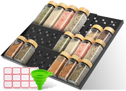 Spice Drawer Organizer 3-Tier Expandable (11"-22" Wide), Spice Rack