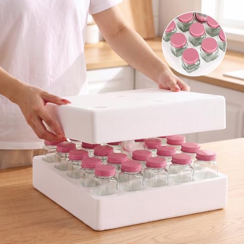 FavorFlavor 24pcs 4oz Glass Spice Jars with Labels & Pink Lids for