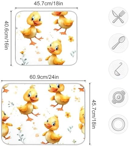 OTVEE Watercolor Duckling Art Dish Drying Mat for Kitchen Counter