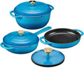 Best Choice Products 6-Piece Cast Iron Cookware Set, Ceramic Coated 6Qt Dutch Oven, 2Qt Skillet W/Lid, 10" Grill Pan W/Press, Non-toxic, Heavy Duty, Gas/Induction Compatible, PFAS Free - Blue
