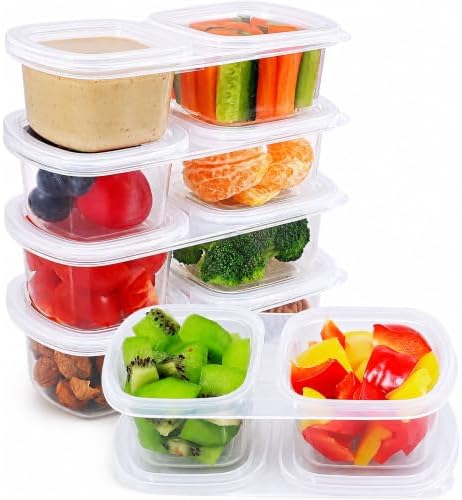 Caperci 5-Pack 8oz 2 Compartment Snack Containers with Lids, Clear