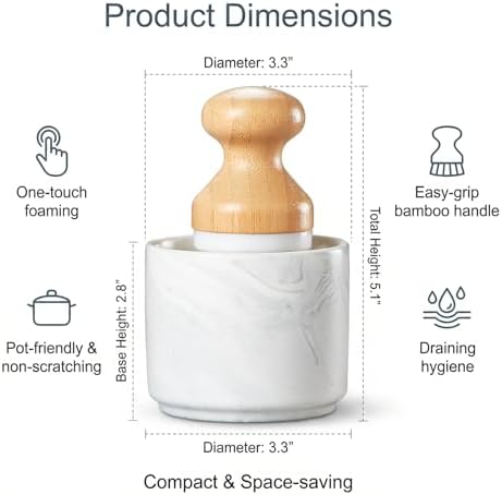 ONEMORE Bamboo Dish Brush with Ceramic Foaming Base