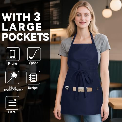 NLUS Kitchen Cooking Apron with 3 Pockets, Adjustable Bib Apron Chef