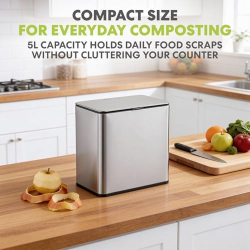 Simpli-Magic 5L Stainless Steel Kitchen Compost Bin with Lid