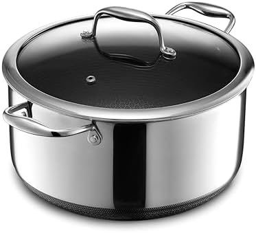 HexClad 8QT Hybrid Nonstick Braiser Stock Pot with Lid, Induction