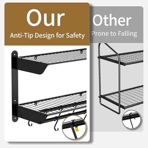YIGII Wall Mounted Pot Rack 30 Inch, 2-Tier Kitchen Storage Shelf