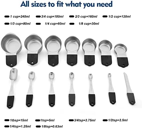 Magnetic Measuring Cups Set, 7 Pieces 18/8 Stainless Steel Stackable