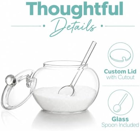 Nicunom Glass Sugar and Creamer Set with Lid and Spoon, 15oz