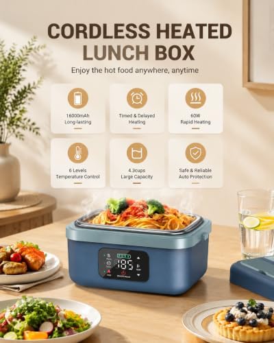 Heated Lunch Box for Adults with 4.3-Cup Steel Container
