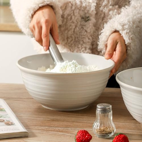 Serving Bowls Set of 2, 9 Inch Large Ceramic Mixing Bowls for Kitchen