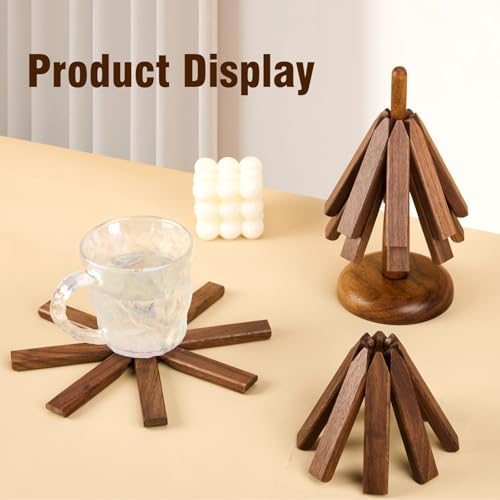 Wooden Trivets for Hot Dishes, Tree Shape Trivet Set, 4 Walnut Wood +