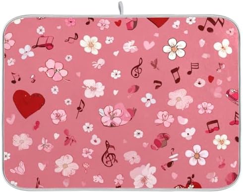 OTVEE Heart Melody Pattern Dish Drying Mat for Kitchen Counter