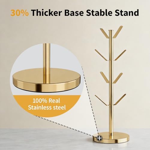 Stainless Steel Mug Holder Tree, Updated Thick Coffee Cup Holder Base