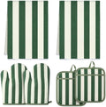 6 Pcs Matcha Green Striped Oven Mitt Pot Holder Towel Set