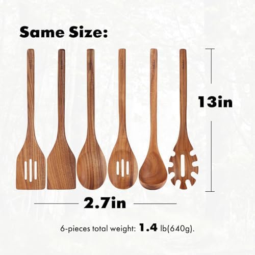 Acacia Wood Utensils Set - Handmade Wooden Spoons for Cooking, 6-Piece