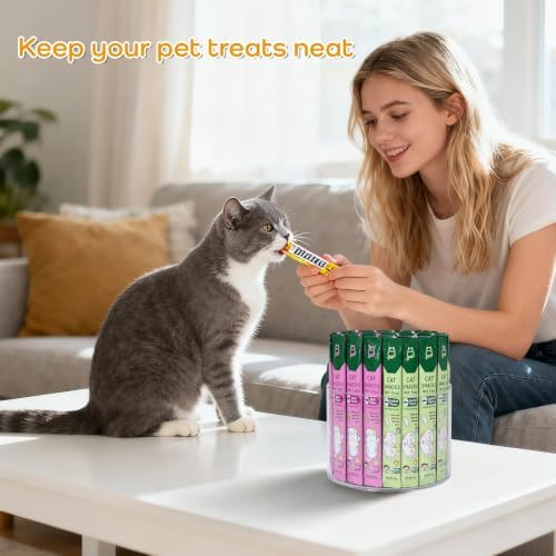 Lickable Cat Treats Organizer, Lazy Susan Acrylic Squeeze Up Cat