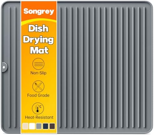 Songrey Silicone Dish Drying Mat for Kitchen Counter, 18" x 16", Dark