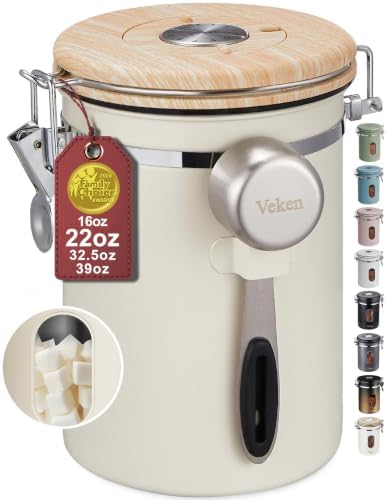 Veken Coffee Canister with Window, Airtight Stainless Steel Container