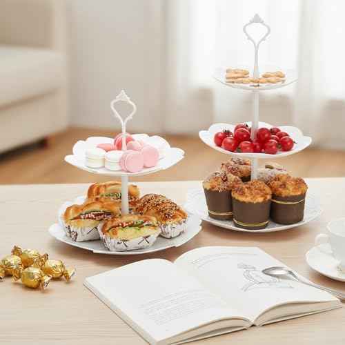 Tosnail 3 Pack 3 Tiers White Plastic Cupcake Stand Dessert Stand