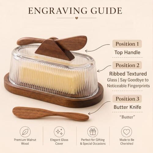 Glass Butter Dish with Lid for Countertop, Wood Base Butter Holder