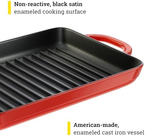Lodge 12.5 x 8 Inch Enameled Cast Iron Grill Pan, Red