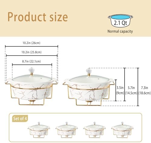 8 Inch Round Ceramic Casserole Dish with Glass Lid, Set of 4