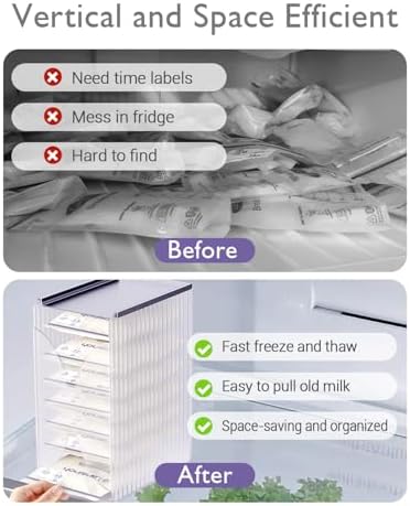 Freeze Organizer and Tower for Breastmilk Storage Bags, First-in