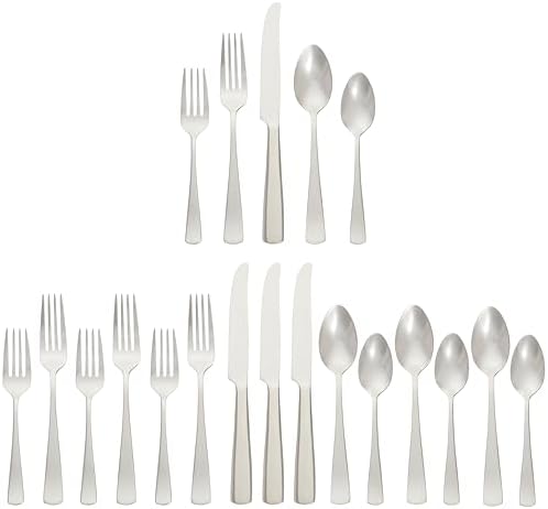 Amazon Basics 20-Piece Stainless Steel Flatware Set with Square Edge