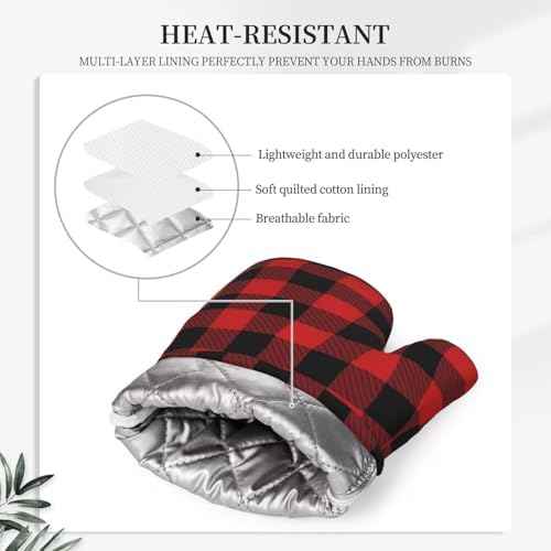 Buffalo Plaid Black and Red Oven Mitts and Pot Holders Set, 4pcs Black