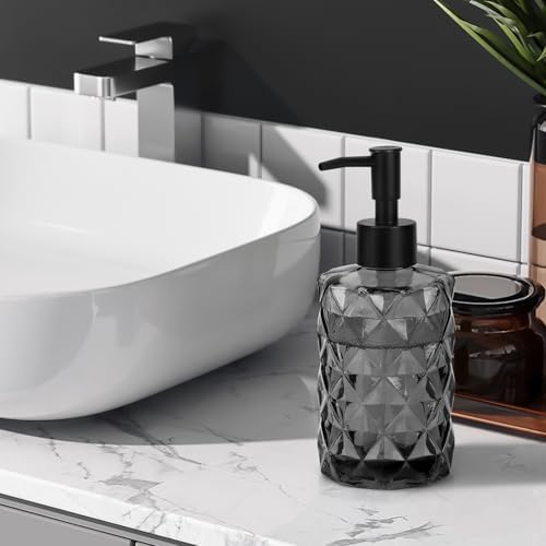 11oz Glass Soap Dispenser with Plastic Pump, Black Bathroom Soap