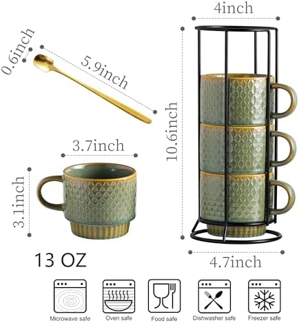 LYEOBOH Coffee Mug, Coffee Mugs Set of 4, Stackable Coffee Mugs with