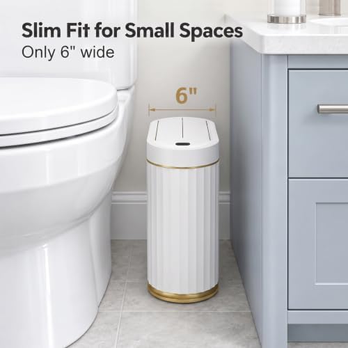SYNCVIBE Bathroom Sensor Trash Can, 2 Gallon, White Gold