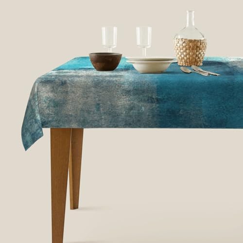 Teal and Grey Table Cloth Turquoise Tablecloth Rectangle Washable