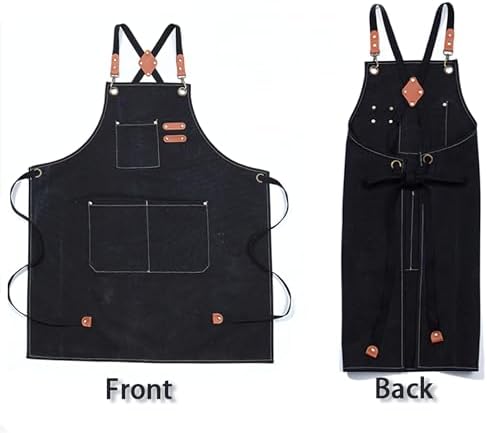 Multi-Pocket Waterproof Oil-Proof Canvas Cotton Apron Cross-Back