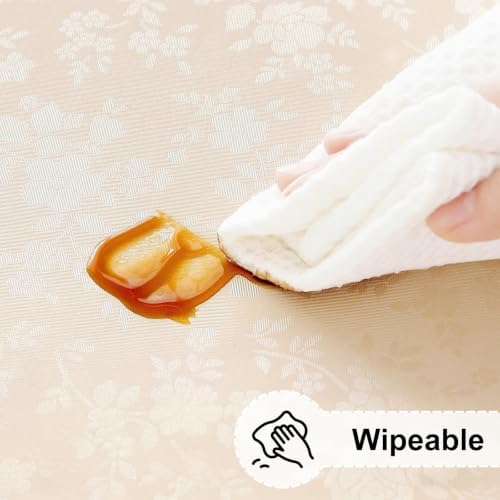 misaya Round Vinyl Fitted Tablecloth with Elastic Edge, Beige