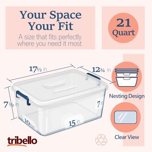 Plastic Storage Bins with Lids, Clear, 21 Qt