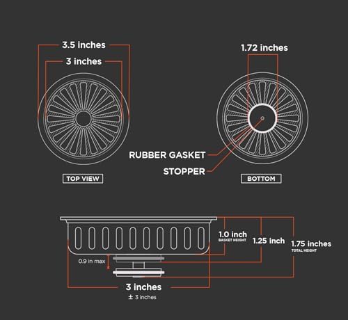 Highcraft 97353 Sink Basket Strainer Replacement, 3.5"