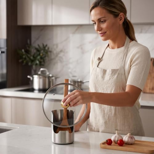 2-in-1 Stainless Steel Pot Lid and Spoon Holder Utensil Stand 2Pcs