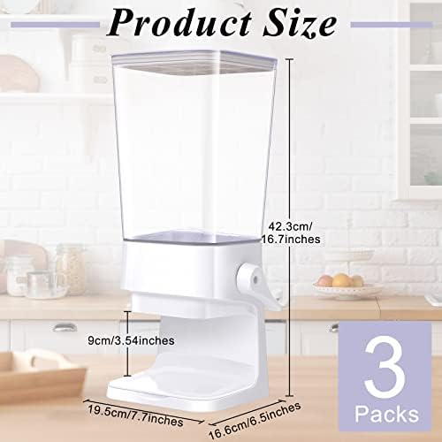 Hoolerry 3 Pack Cereal Dispenser Countertop 5500ml Large Cereal Containers Storage Dispenser Dry Food Dispenser Storage Rice Candy Dispenser Machine for Oatmeal Pet Food Home Office Pantry Bar (White)