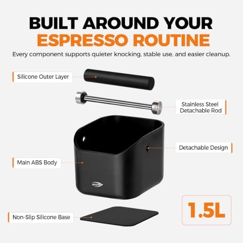IKAPE Espresso Knock Box for Coffee Grounds, 1.5L Large Capacity