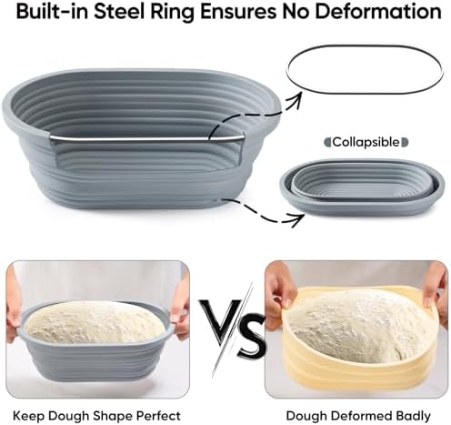 Silicone Banneton Bread Proofing Baskets, 10" Oval & 9" Round