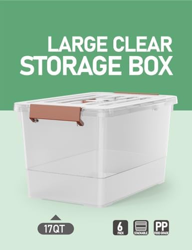 WYT 6 Pack 17qt Clear Plastic Storage Bin with Lid and Latching