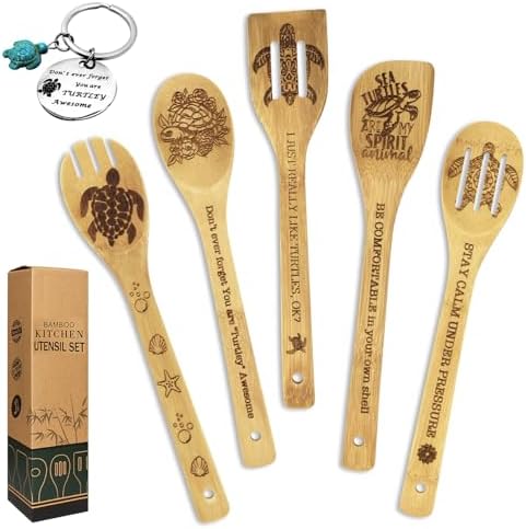 Sea Turtle Gifts for Women 6PCS Unique Sea Turtle Print Bamboo Spoons