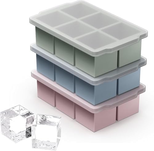 VLM 3 Pack Large Ice Cube Molds, Silicone Ice Cube Tray with Lid for