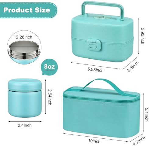 Pawtong Bento Lunch Box with 8oz Soup Thermo, Blue