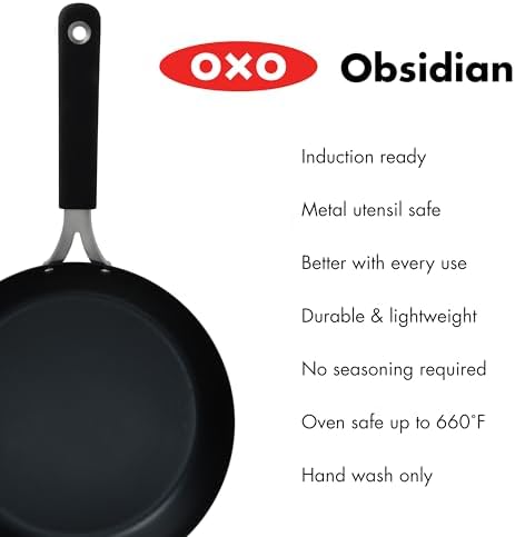 OXO Obsidian Pre-Seasoned Carbon Steel, 8" Frying Pan Skillet with
